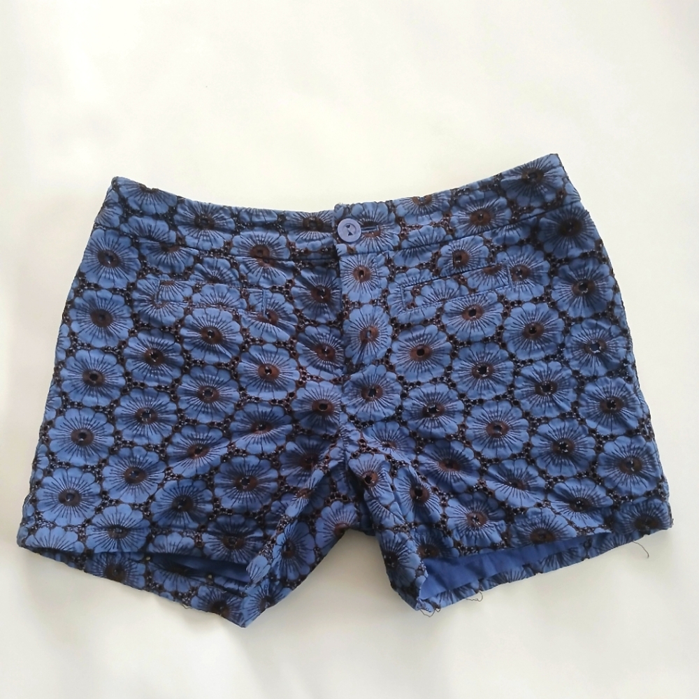 Elevenses By Anthropology Womens Size 4 Lined Floral Blue Embroidered Shorts